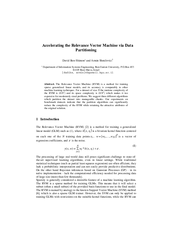 (PDF) Accelerating the relevance vector machine via data partitioning