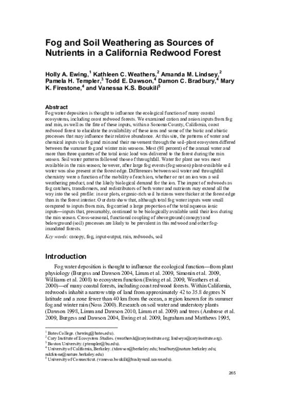 (PDF) Fog and Soil Weathering as Sources of Nutrients in a California