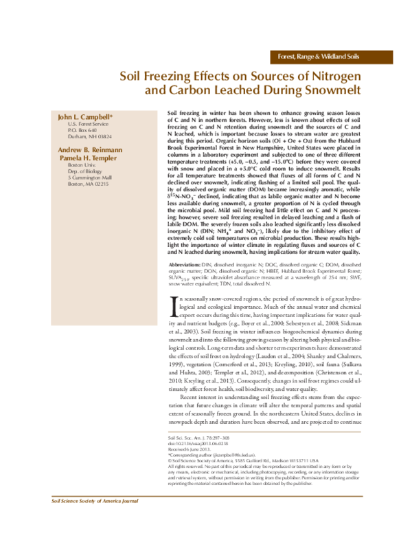 (PDF) Soil Freezing Effects on Sources of Nitrogen and Carbon Leached ...