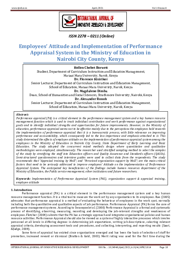 (PDF) Employees’ Attitude and Implementation of Performance Appraisal ...