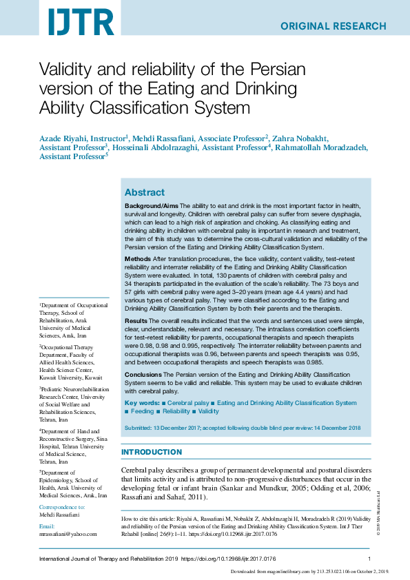 (PDF) Validity and reliability of the Persian version of the Eating and