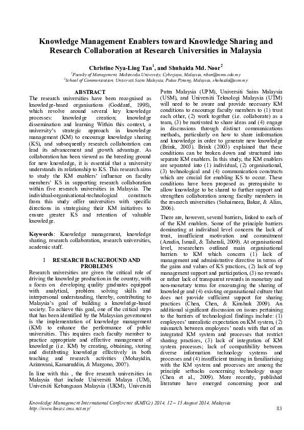 (PDF) Knowledge Management Enablers toward Knowledge Sharing and ...