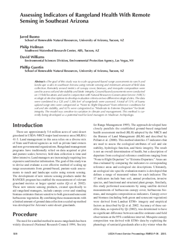 (PDF) Assessing indicators of rangeland health with remote sensing in