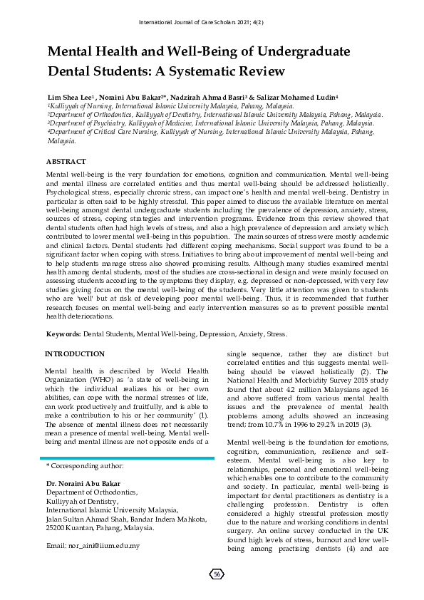 (PDF) Mental health and well-being of undergraduate dental students: a ...