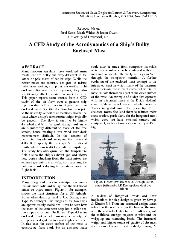 (DOC) A CFD Study of the Aerodynamics of a Ship’s Bulky Enclosed Mast