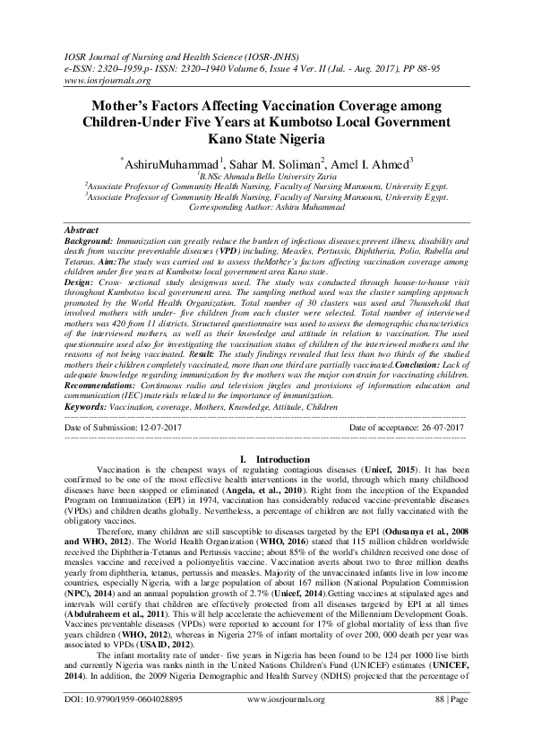 (PDF) Mother ’ s Factors Affecting Vaccination Coverage among Children ...