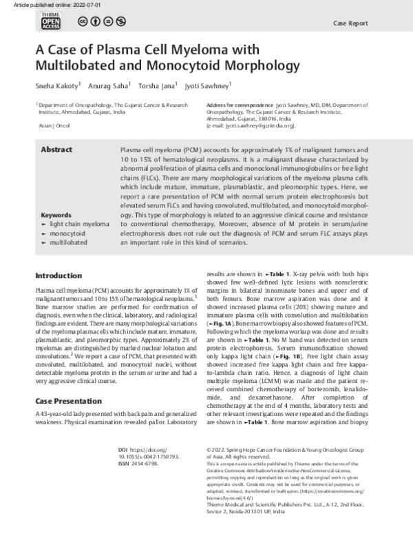(PDF) A Case of Plasma Cell Myeloma with Multilobated and Monocytoid ...
