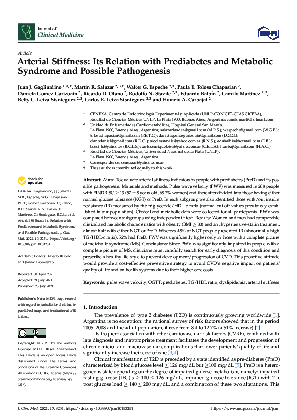 (PDF) Arterial Stiffness: Its Relation with Prediabetes and Metabolic ...