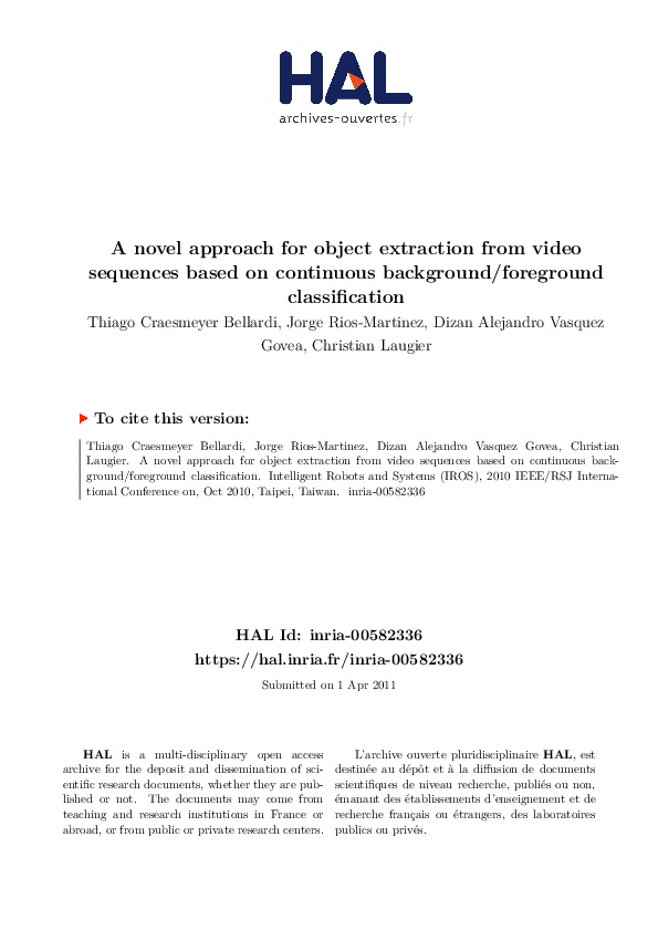(PDF) A novel approach for object extraction from video sequences based ...