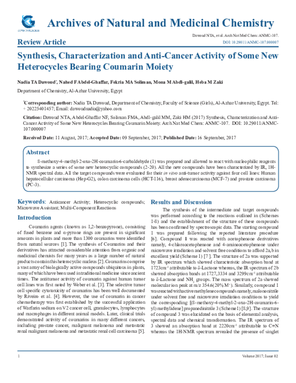 (PDF) Synthesis Characterization and Anti Cancer Activity of Some New ...
