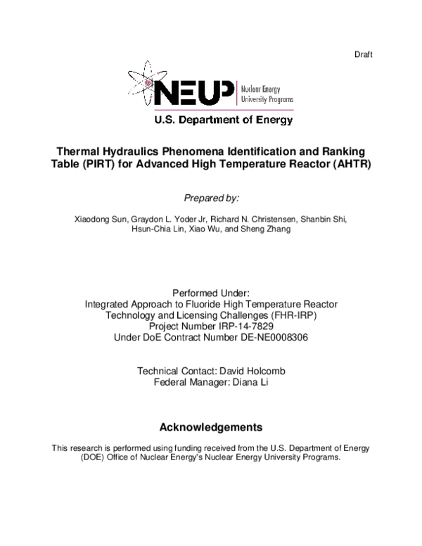 (PDF) Thermal Hydraulics Phenomena Identification and Ranking Table ...