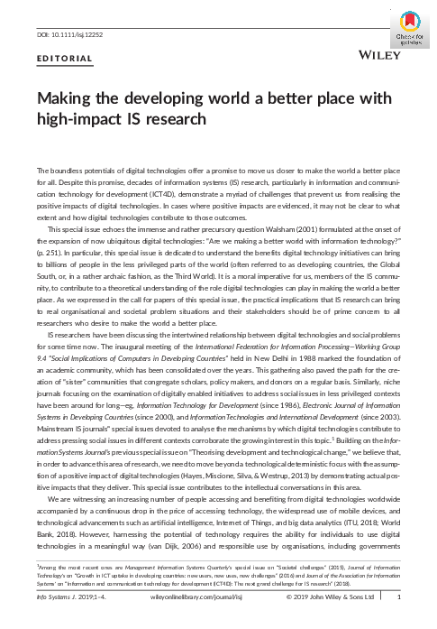 (PDF) Making the developing world a better place with high‐impact IS ...