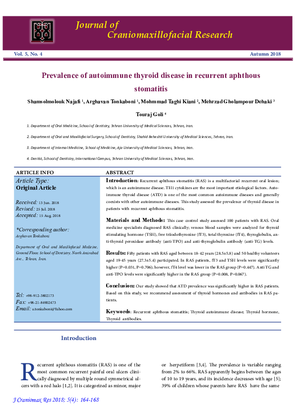 (PDF) Prevalence of Autoimmune Thyroid Disease in Recurrent Aphthous ...