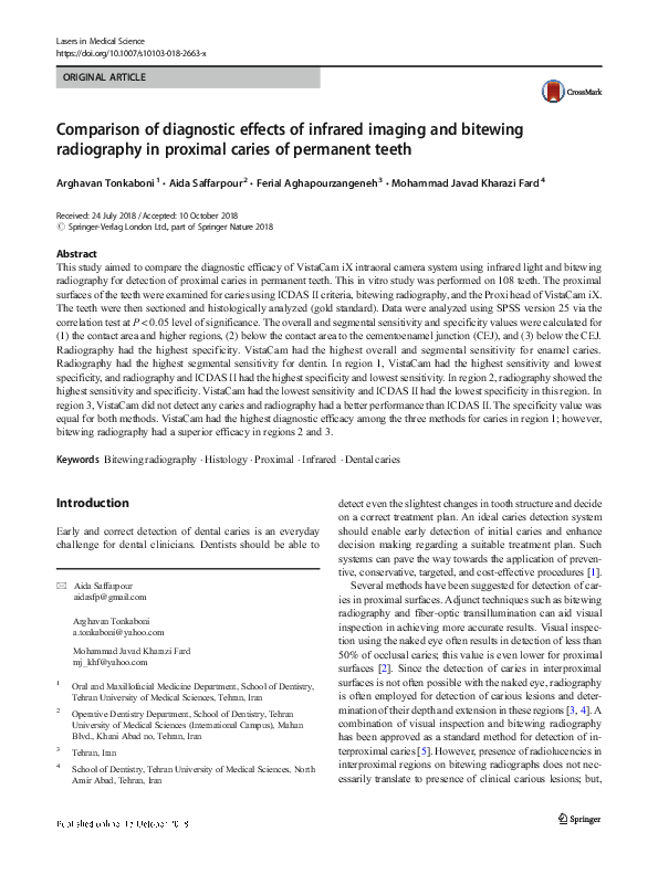 (PDF) Comparison of diagnostic effects of infrared imaging and bitewing ...