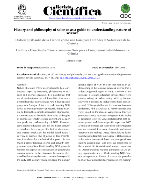 (PDF) History and Philosophy of Science as a Guide to Understanding ...