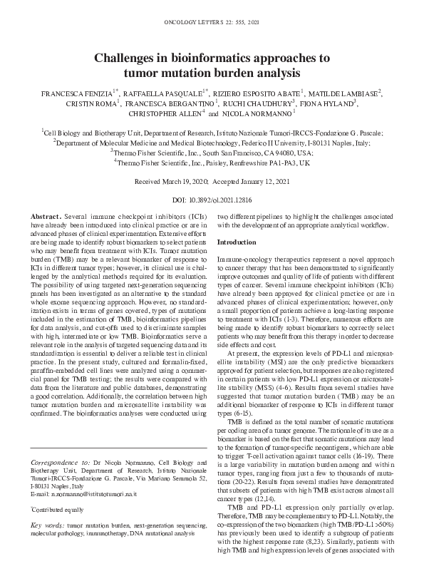(PDF) Challenges in bioinformatics approaches to tumor mutation burden ...
