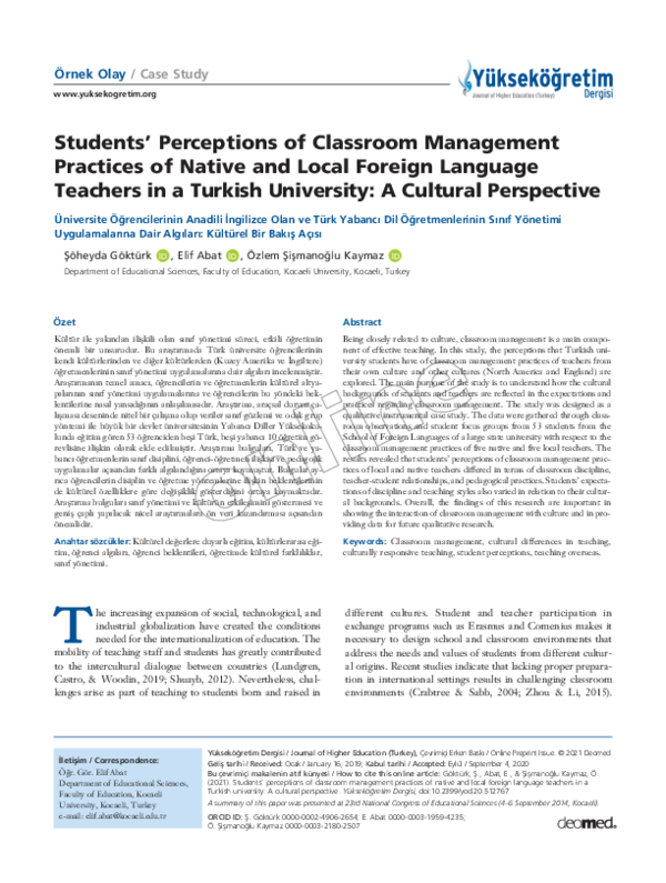 (PDF) Students' Perceptions of Classroom Management Practices of Native ...