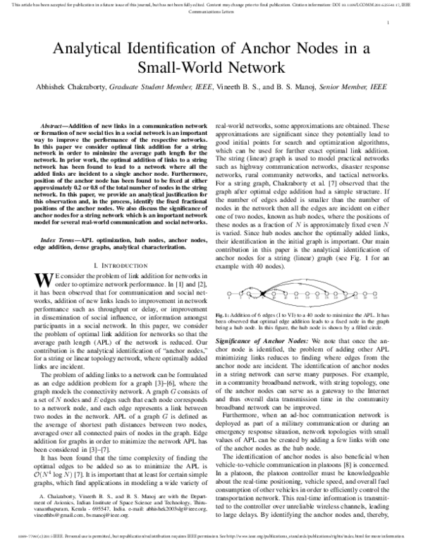 (PDF) Analytical Identification of Anchor Nodes in a Small-World Network