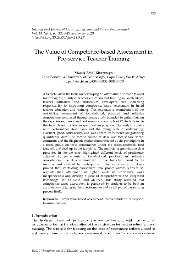 (PDF) The Value of Competence-based Assessment in Pre-service Teacher ...