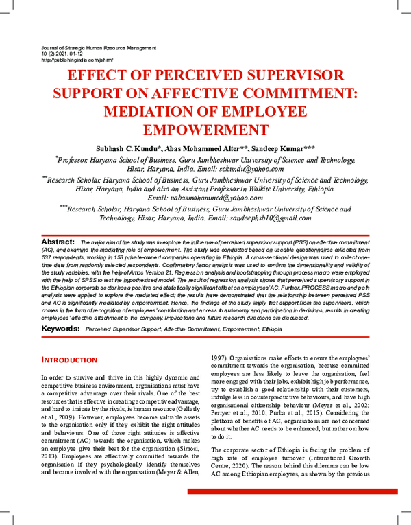 (PDF) Effect of Perceived Supervisor Support on Affective Commitment ...