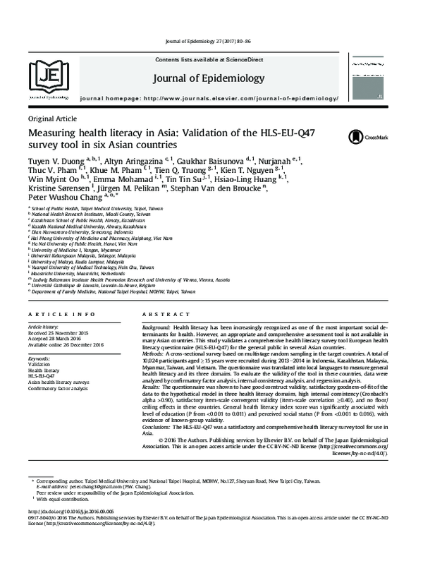 (PDF) Measuring health literacy in Asia: Validation of the HLS-EU-Q47 ...