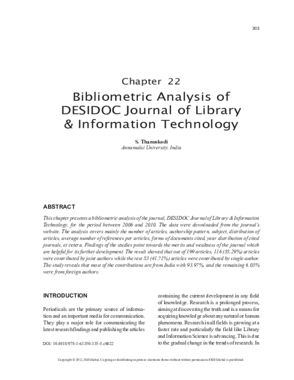 (PDF) Bibliometric Analysis of DESIDOC Journal of Library & Information ...