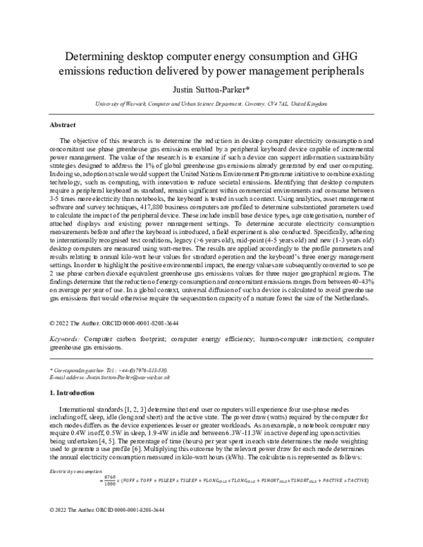 (PDF) Determining desktop computer energy consumption and GHG emissions ...