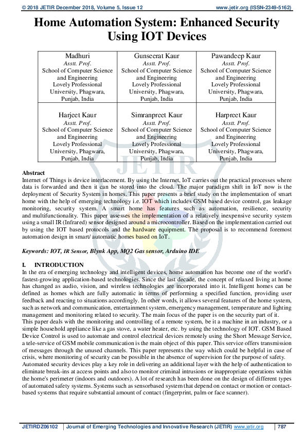 (PDF) Home Automation System: Enhanced Security Using IOT Devices