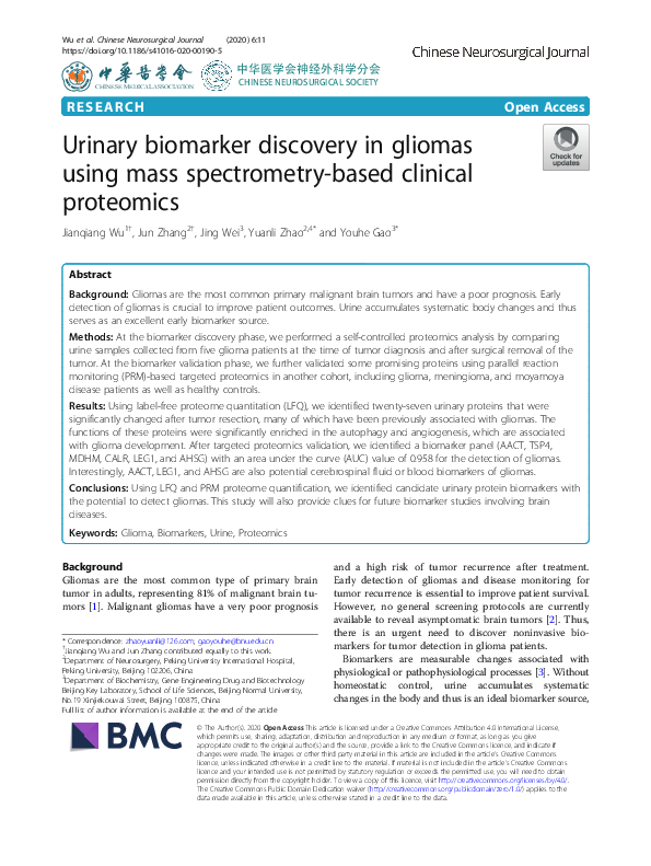 (PDF) Urinary biomarker discovery in gliomas using mass spectrometry ...