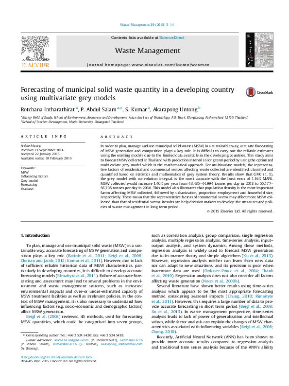 (PDF) Forecasting of municipal solid waste quantity in a developing ...