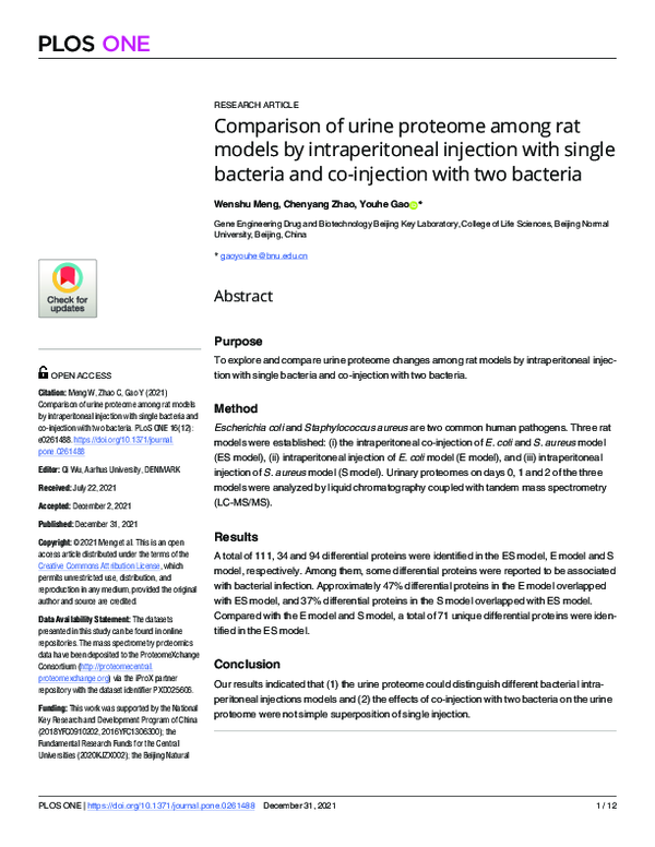 (PDF) Comparison of urine proteome among rat models by intraperitoneal ...