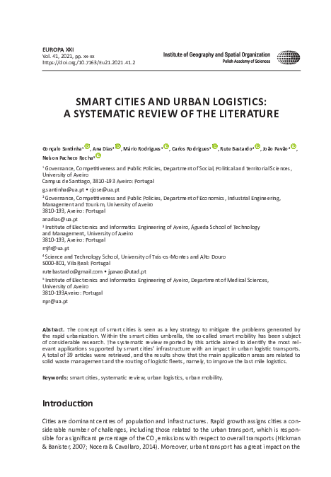 (PDF) Smart cities and urban logistics: a systematic review of the ...
