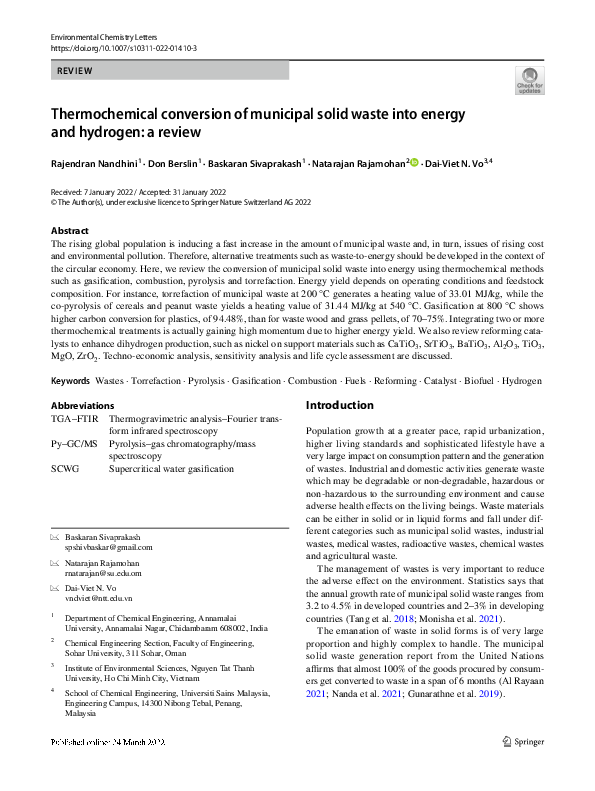 (PDF) Thermochemical conversion of municipal solid waste into energy ...