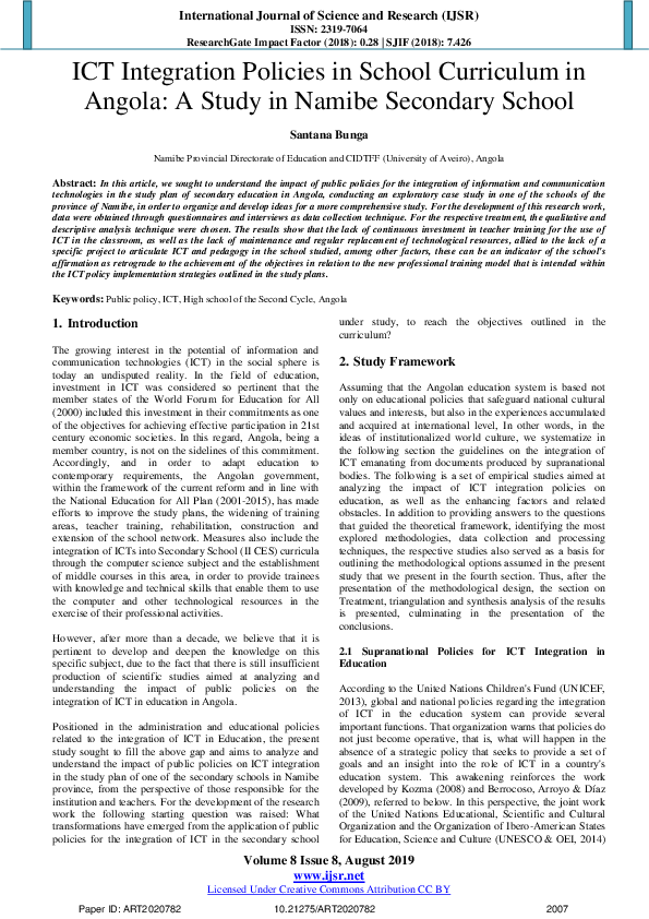 (PDF) ICT Integration Policies in School Curriculum in Angola : A Study ...