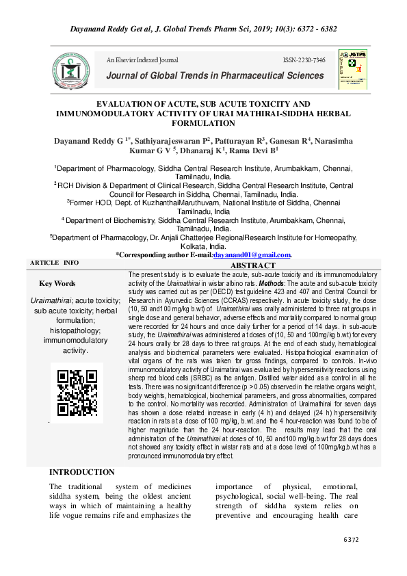(PDF) Evaluation of Acute, Sub Acute Toxicity and Immunomodulatory ...
