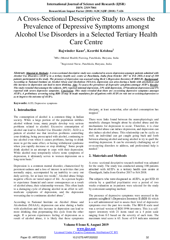 (PDF) A Cross-Sectional Descriptive Study to Assess the Prevalence of ...
