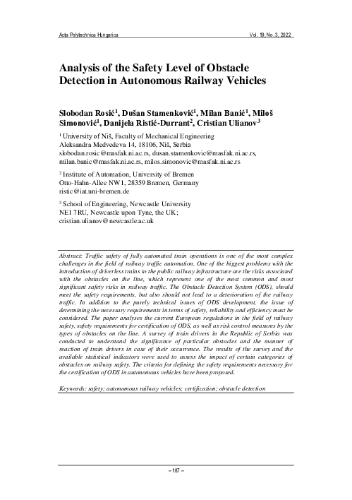 (PDF) Analysis of the Safety Level of Obstacle Detection in Autonomous ...