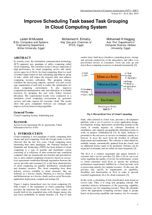 (PDF) Improve Scheduling Task based Task Grouping in Cloud Computing ...