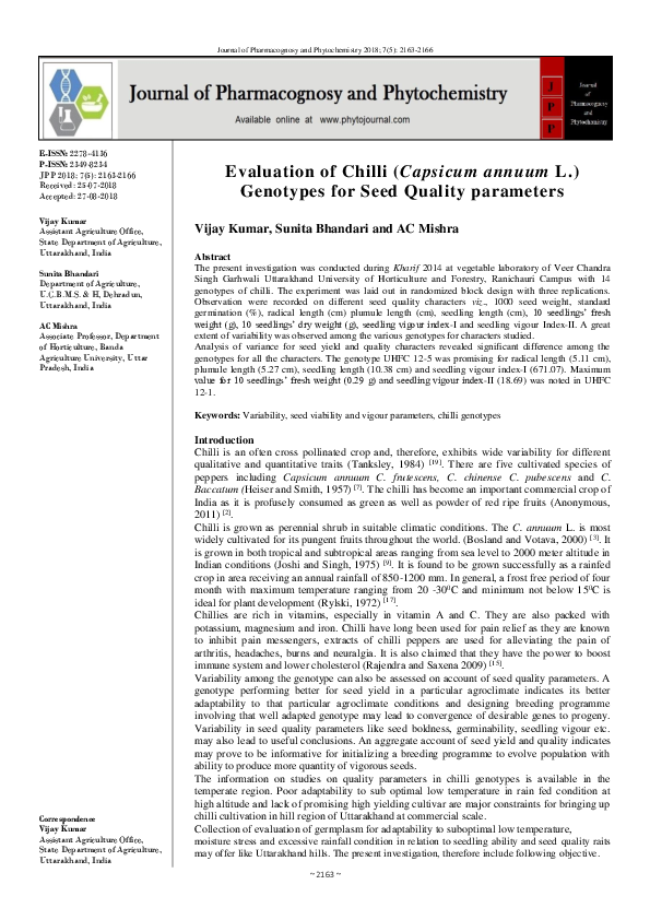 (PDF) Evaluation of Chilli (Capsicum annuum L.) Genotypes for Seed ...