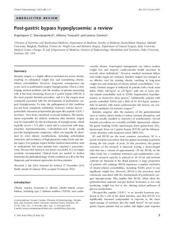 (PDF) Postgastric bypass hypoglycaemia a review Leonor Corsino