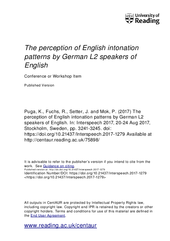 (PDF) The Perception of English Intonation Patterns by German L2 ...