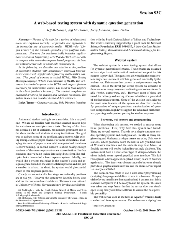 (PDF) A web-based testing system with dynamic question generation