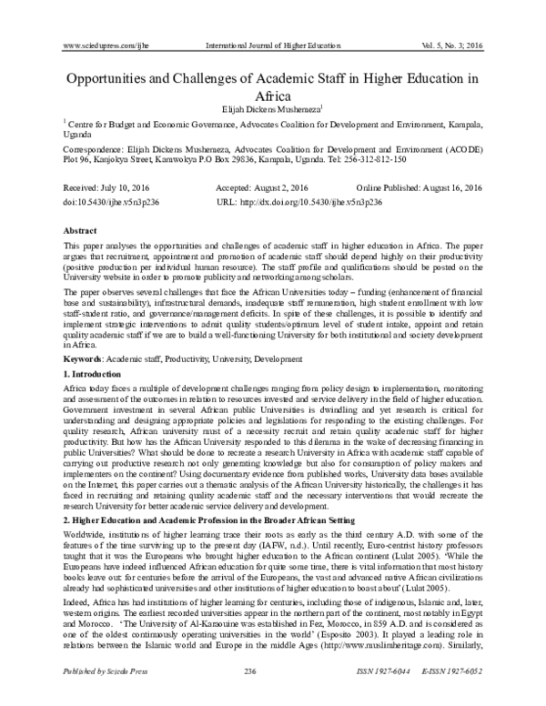 (PDF) Opportunities and Challenges of Academic Staff in Higher ...