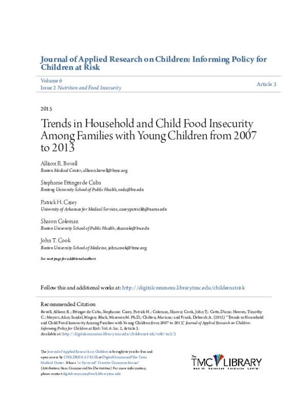 (PDF) Trends in Household and Child Food Insecurity among Families with ...