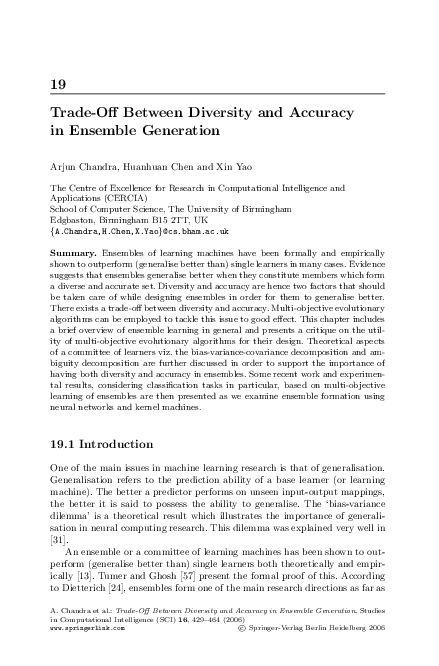 (PDF) Trade-Off Between Diversity and Accuracy in Ensemble Generation