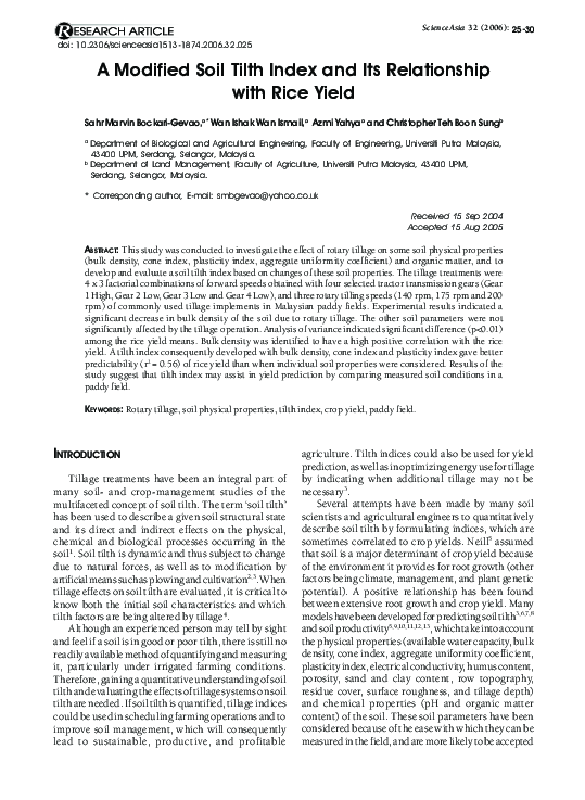 (PDF) Tilth Index: An Approach to Quantifying Soil Tilth