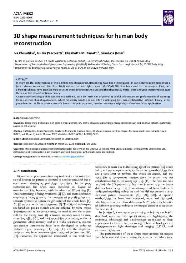 (PDF) 3D shape measurement techniques for human body reconstruction