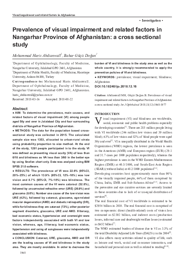 (PDF) Prevalence of visual impairment and related factors in Nangarhar ...