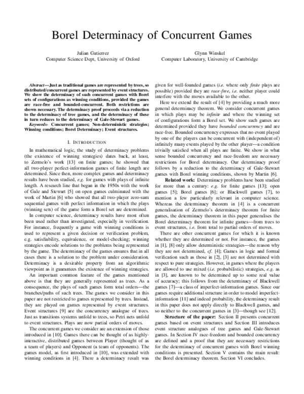 (PDF) Borel Determinacy of Concurrent Games