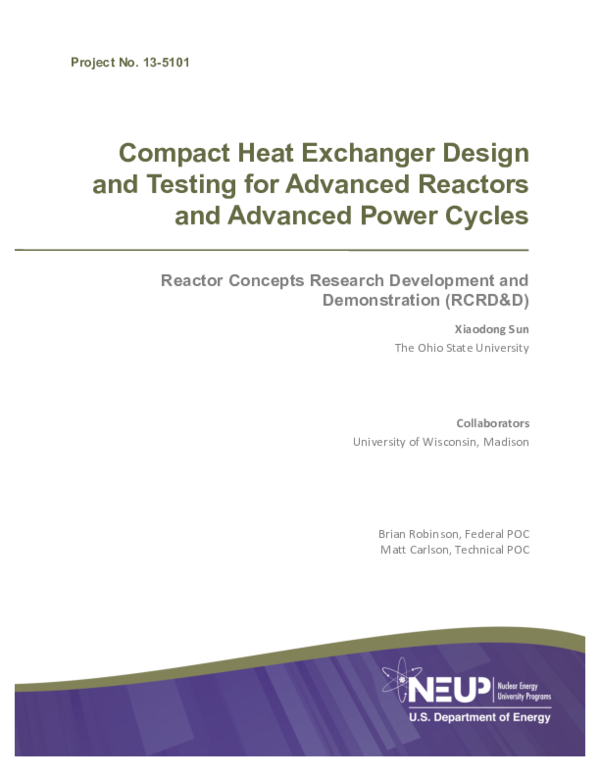 (PDF) Compact Heat Exchanger Design and Testing for Advanced Reactors ...